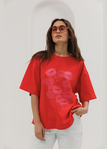 Червона літня жіноча футболка оверсайз Arjen