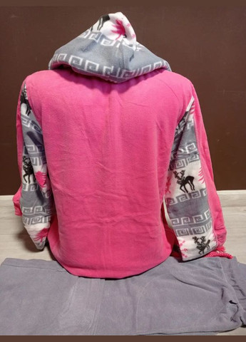 Рожева зимня жіноча піжама утеплена з капюшоном туреччина ромашка 44-48 махра рожева кофта + брюки No Brand Піжама