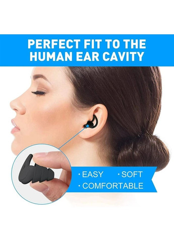 М'які багаторазові беруші з силікону з 3 шарами захисту Шумопоглинаючі затички для сну і плавання Чорні No Brand (362412772)