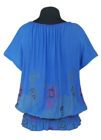 Синяя блузка женская летняя хлопковая с коротким рукавом синий free size No Brand