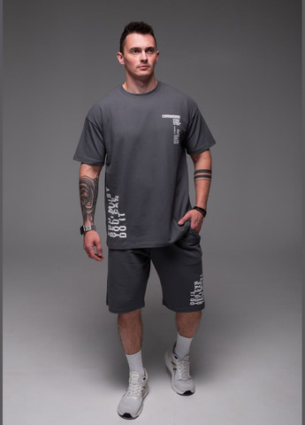 Графитовый костюм must believe,оверсайз,хлопок,шорты и футболка No Brand