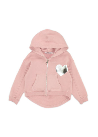 Темно-рожевий демісезонний костюм трикотажний для дівчинки худі на блискавці з серцем+широкі штани-палаццо пудровий (італія) брючний Y-Clu