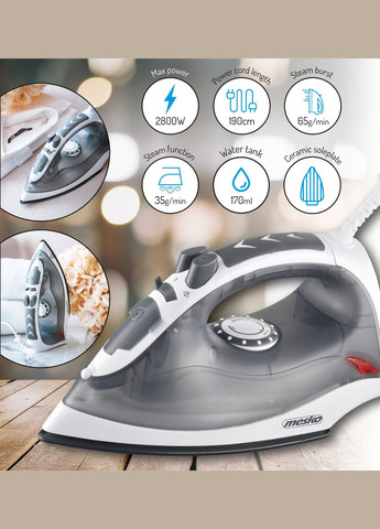 Утюг MS 5037 grey 2800Вт/ 170 мл/ керамика/ сухая глажка/ серая Mesko (347174601)