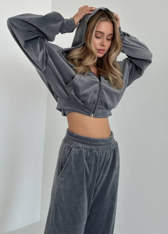 Велюровий повсякденний костюм трійка: вкорочений худі + топ + штани Tik-Tak (322677775)