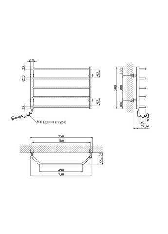 Сушарка для рушників електрична Трапеція ДТ19EL 500х700/5 EL Kroner (317169852)