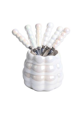 Набір десертних виделок та ложок на керамічній підставці, перламутровий Yiwu (324071214)