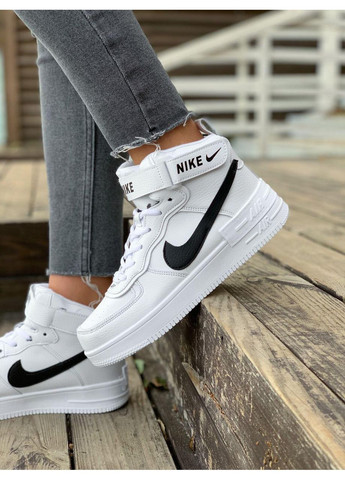 Чорні Зимовий кросівки чоловічі nike air force shadow white «black logo» найк аір форс 1 преміум No Brand