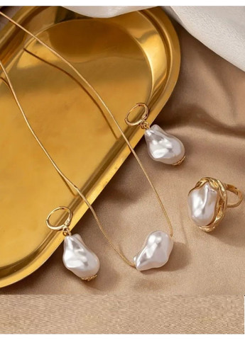 Жемчужный комплект подвеска на цепи, серьги, кольцо, 3959 No Brand (350936907)