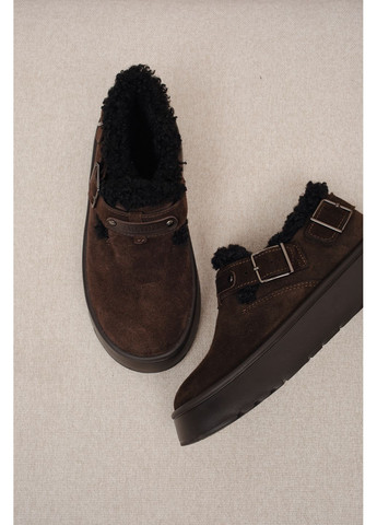 Женские короткие угги из шоколадной натуральной замши с опушкой в тон на высокой подошве с застёжкой (отшив 3 дня) Paradize (365756004)