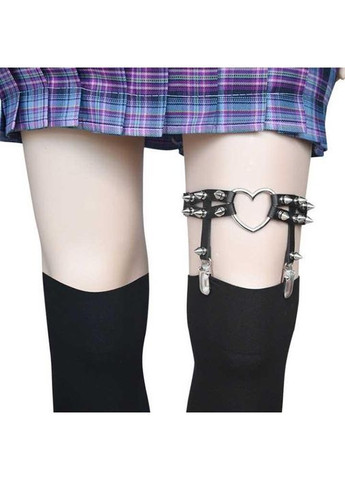 Гартер на ноги з підв'язками для панчіх, шипами та сердечком 2 шт чорний No Brand (366667608)