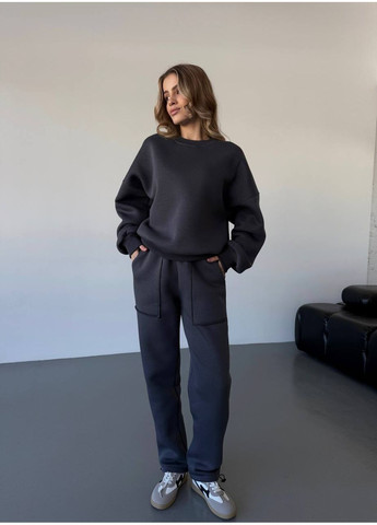 Теплий жiночий костюм графiтового кольору 35626 Fashion (366074765)