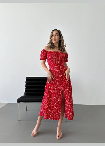 Червона повсякденний сукня літня з розрізом popluzhnaya