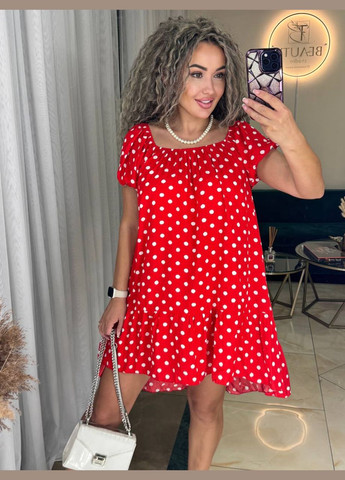 Красное повседневный женское платье FINO Mode в горошек