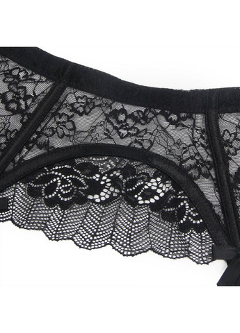 Чорний демісезонний комплект мереживний пояс для панчіх з трусиками starnight, чорний, Star Night