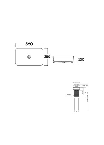 Комплект Virgo N: Раковина накладна 560x380x130 мм, White, прямокутна + Донний клапан Pop-up PU02 Qtap QT18116308W48462 (346492487)