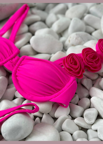 Розовый летний яркий трендовый купальник с розами раздельный Vakko