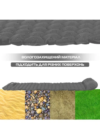 Туристичний надувний матрац RIAS R-279 з подушкою та насосом 200x60x6 см Grey (3_07958) No Brand (395877033)