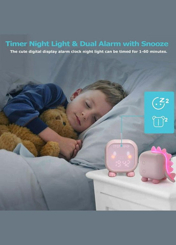 Детские часы с будильником Динозаврик, перезаряжаемый ночник с сенсорным управлением Розовий Clockhouse (300583406)