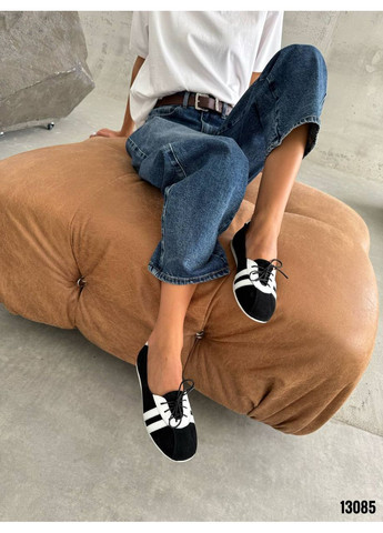 Женские женские кеды из натуральной замши и кожи черные с белым. | чёрные (352009376)