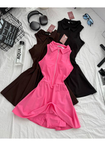 Чорна святковий, спортивна, повсякденний, вечірня, пляжна, кежуал жіноча сукня-поло без рукавів на блискавці Україна однотонна