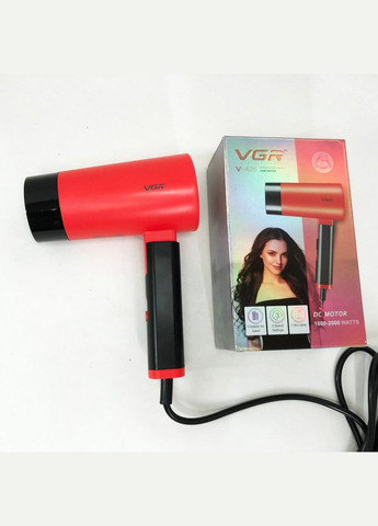 Фен із складною ручкою для волосся V-426 2000Вт, Стильний фен для укладання волосся. Колір: червоний VGR (364666028)