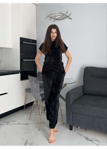 Черная всесезон велюровый домашний комплект тройка Fashion