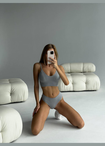 Серый демисезонный комплект белья трусики+топ No Brand