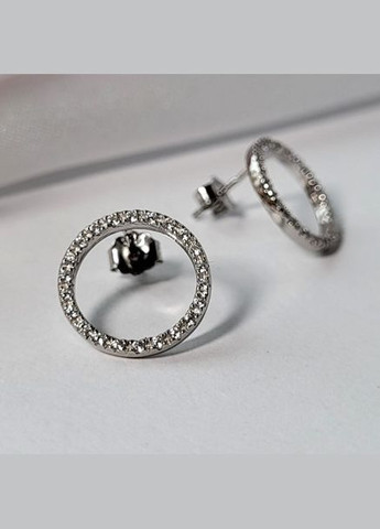 Срібні Сережки гвоздики на фіксаторах Коло в Усипці білих каменів срібло 925 проби Родоване ск2ф/1187 2.00г No Brand (306742041)