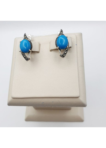 Сережки срібні з бірюзою і марказитом 5,9 г No Brand (369737188)