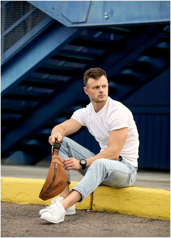 Мужская поясная сумка бананка из натуральной кожи Коричневая (1066033514) Sambag (360752276)