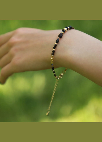 Браслет натуральний чорний Опал+жовтий Сапфір+Шпінель+Обсидіан ф-ра гіп-ний сплав колір золото d-4-2мм L-18-23см No Brand браслет (302752372)