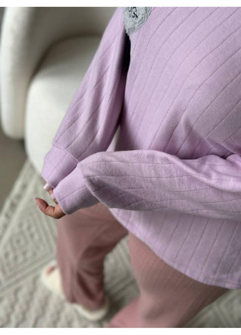 Лавандова жіноча піжама plus size лавандова з серцями / жіночий домашній комплект великий розмір / жіноча турецька піжама No Brand