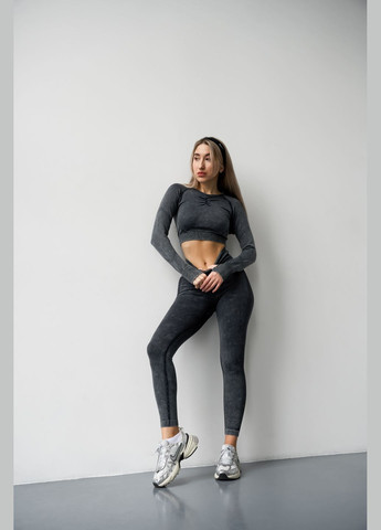 Спортивний жіночий костюм-двійка з ефектом виварювання (рашгард + легінси) для фітнесу та йоги PUSH UP Графіт Wow Костюм-двійка з рашгардом (303356561)