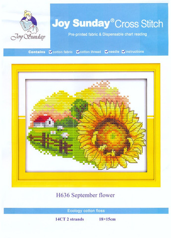 Набір для вишивання за нанесеною на канву схемою "September flower". AIDA 14CT printed 18*15 см Joy Sunday (313613688)