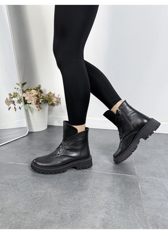 Зимові шкіряні черевики чорного кольору на тонкій шнурівці з боковою блискавкою (відшив 3 дні) Paradize (371763638)