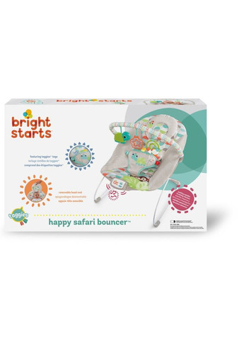 Кресло-шезлонг Happy Safari Bouncer Сафари серое Bright Starts (303925099)