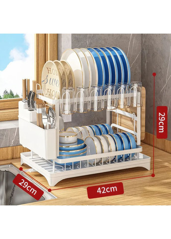 Металлическая полка-сушилка для посуды со сливом Белая No Brand (373029534)