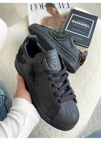 Черные демисезонные кроссовки мужские adidas superstar black ghost адидас суперстар No Brand