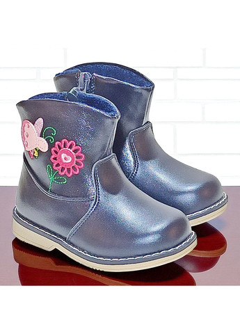 Синие повседневные осенние демисезонные утепленные ортопедические ботинки для девочки на флисе казка L&D