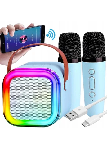 Колонка-караоке Bluetooth портативна бездротова 2в1 + 2 мікрофони RGB-підсвічування Блакитна (R4107) No Brand (361029066)