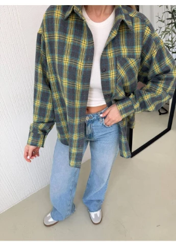 Желтая повседневный рубашка popluzhnaya