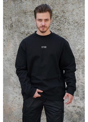 Чорний утеплений оверсайз світшот на флісі з принтом max black Without (362357860)