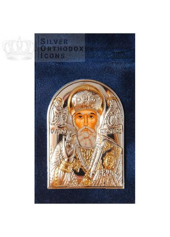 Икона-складень Николай Чудотворец 3,8х5,3см серебряная в бархатной книжечке Silver Axion (266266174)