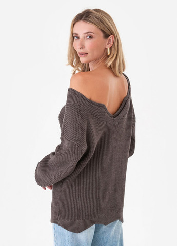 Кофейный демисезонный дизайнерский свитер с оригинальным фигурным воротником и планкой SVTR