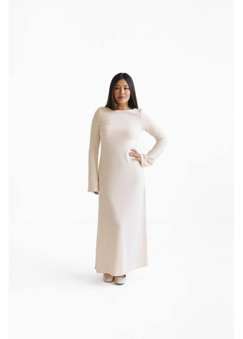 Бежевое праздничный, повседневный, кэжуал, коктейльное трикотажное медное платье а-силуэт Україна однотонное