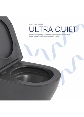 Унітаз підвісний Robin Ultra Quiet 490×365×325 мм, Anthracite, з сидінням Slim Duroplast / Soft-close / Quick Release Qtap (392912548)