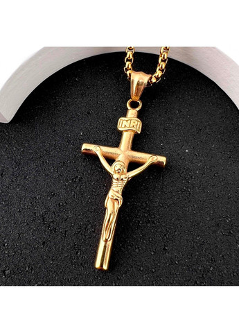 Позолочений хрестик із розп'яттям з медичної сталі PSC-072 No Brand (351503744)
