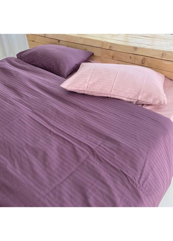 Постільна білизна з резинкою Пудра+Фіолетовий страйп сатин PREMIUM Евро розмір, наволочки 50/70 No Brand (363191472)
