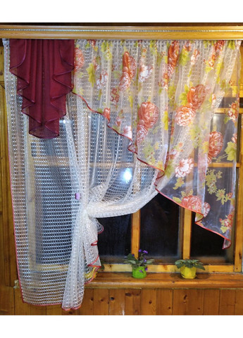 Фіранка готова коротка Амалія молочка півонія права No Brand (372515660)