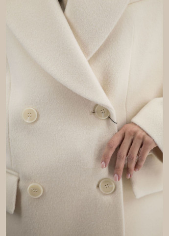 Молочне демісезонне Довге жіноче двобортне вовняне пальто з кашеміром, поясом і англійським коміром, класичний стиль Stella Polare (, ), 46776 No Brand